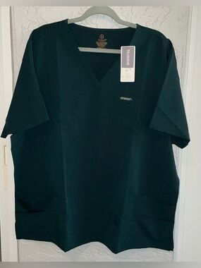Men's Organix Dark Green Medical Scrub Top with V-Neck (NWT)